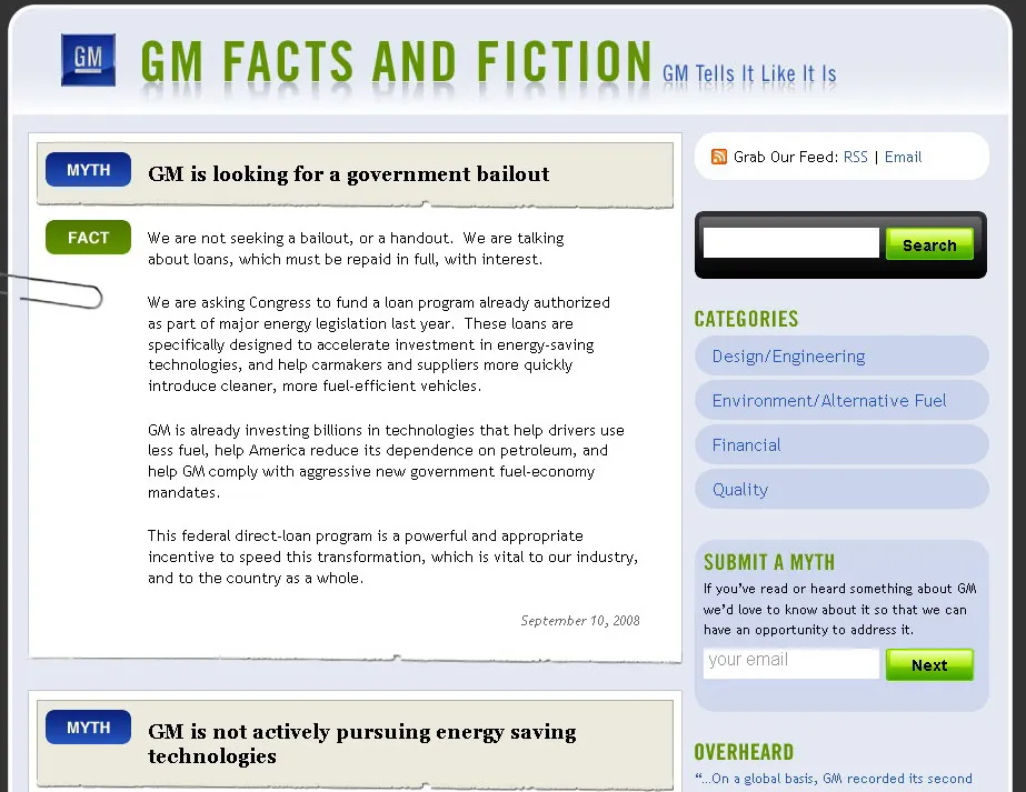 General Motors создала сайт для опровержения слухов