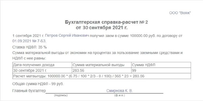 Образец справка расчет процентов по договору займа