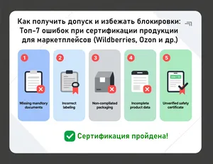 Как получить допуск и избежать блокировки: Топ-7 ошибок при сертификации продукции для маркетплейсов (Wildberries, Ozon и др.)