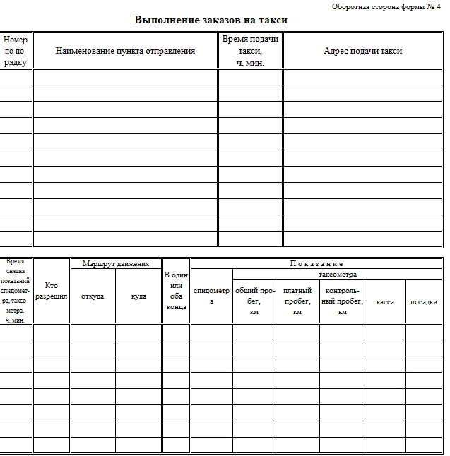 Путевой лист для такси в москве образец