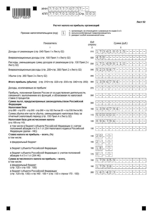 Приложение 3 к листу 02 декларации по налогу на прибыль заполнение образец