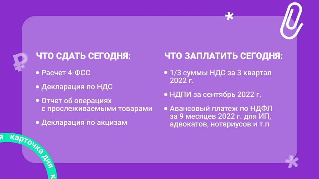Карточка дня. Что сдать и заплатить 25 октября