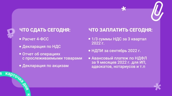 Карточка дня. Что сдать и заплатить 25 октября