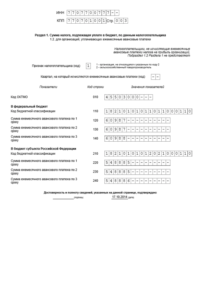 Уведомление 1 и 2 по налогу на прибыль образец заполнения