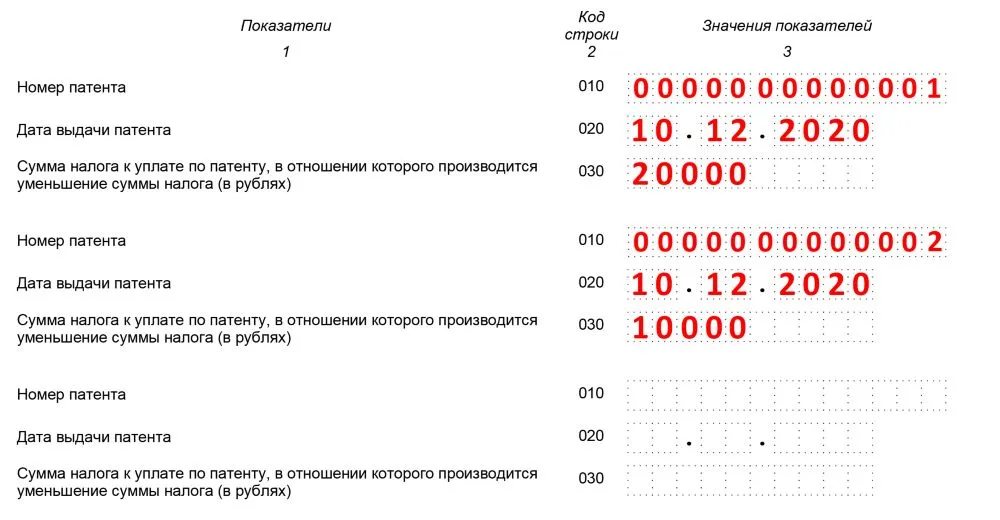 Уменьшение патента образец