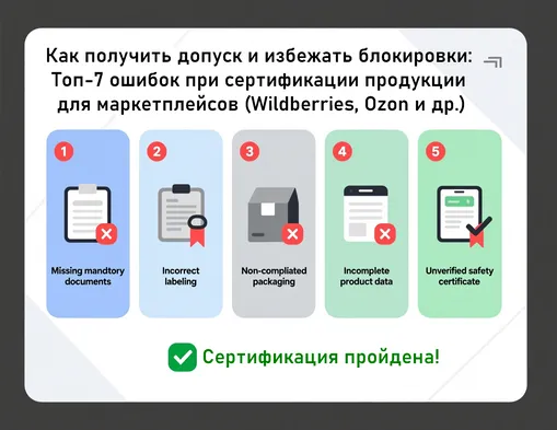 Как получить допуск и избежать блокировки: Топ-7 ошибок при сертификации продукции для маркетплейсов (Wildberries, Ozon и др.)